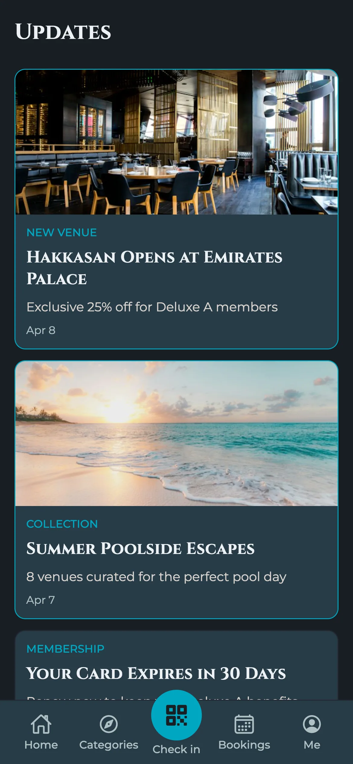 Luxury Facilities member app updates screen